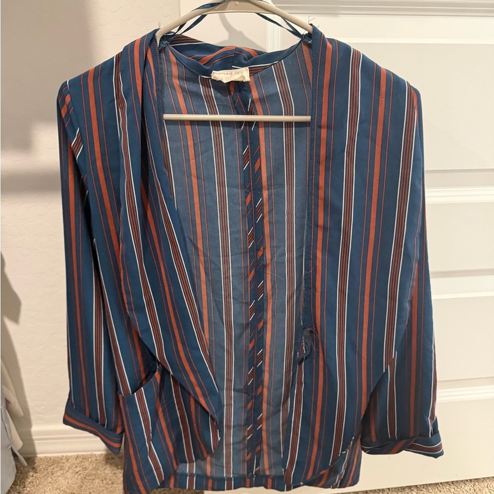 Striped Blue and Red Button-Up Shirt